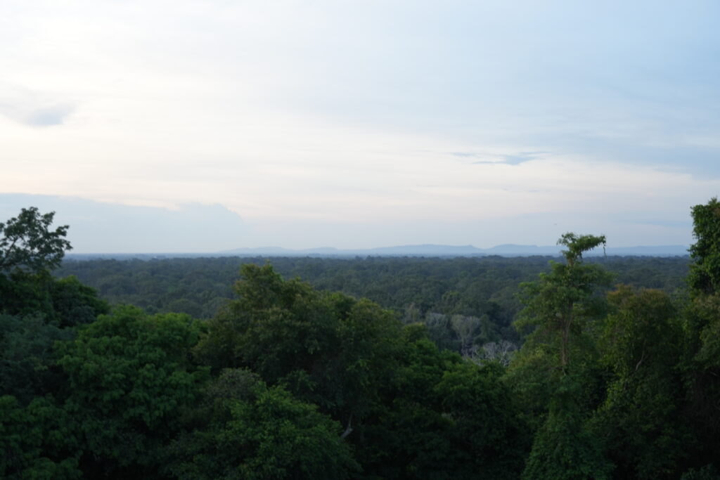 Layered green hills fading into pale evening sky