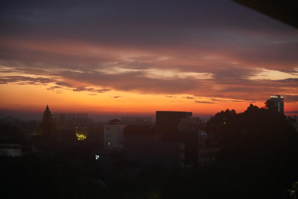Phnom Penh skyline silhouette at sunset