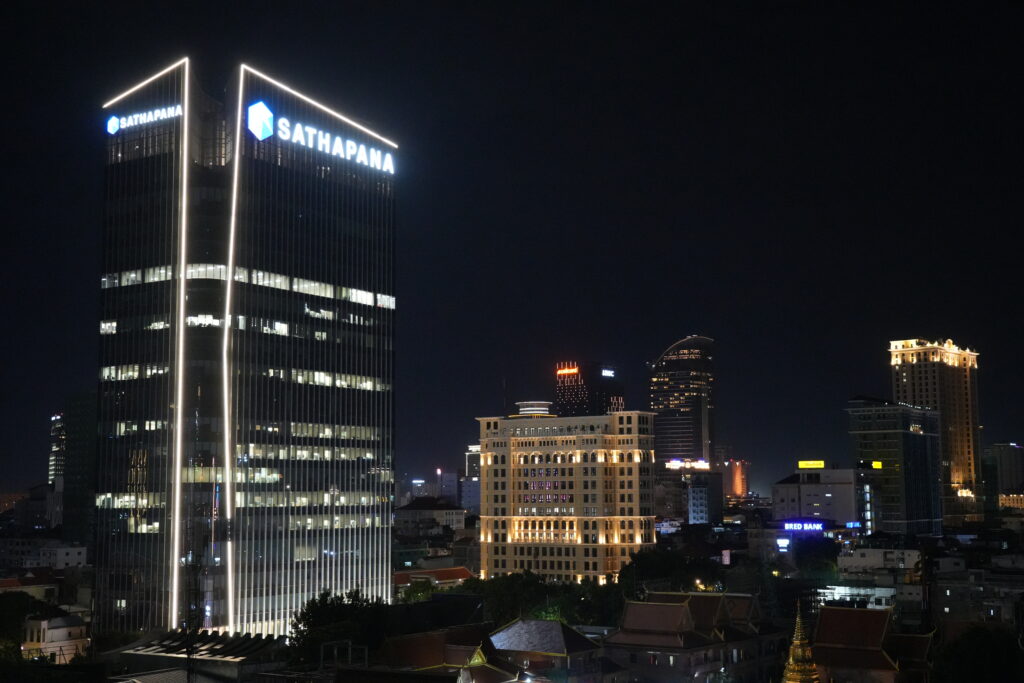 Sathapana twin towers lit night