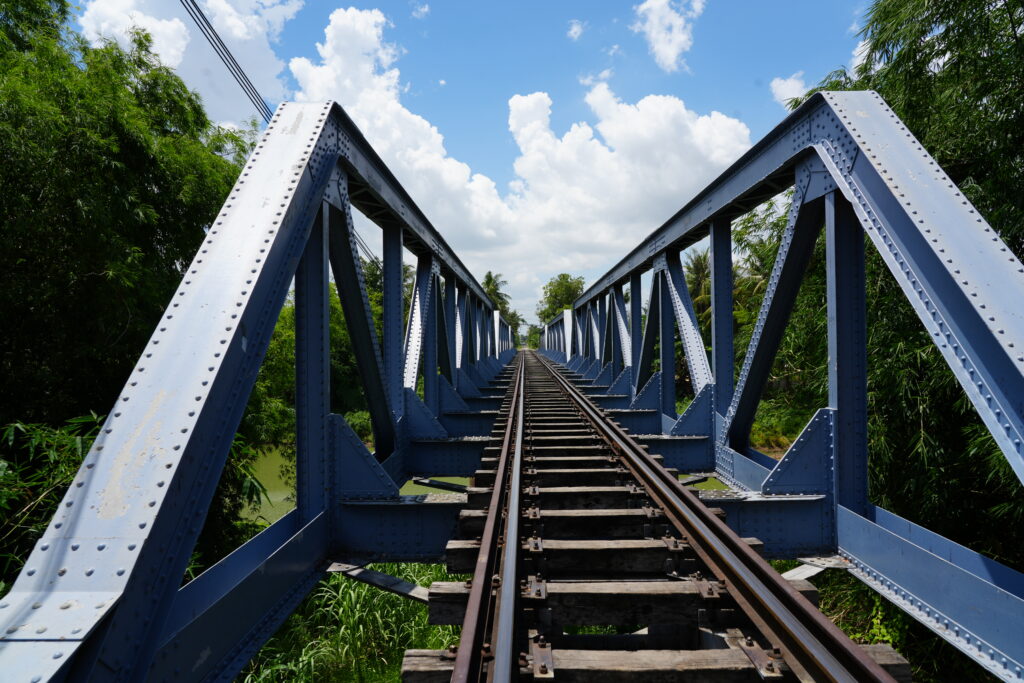 Blue steel railway bridge