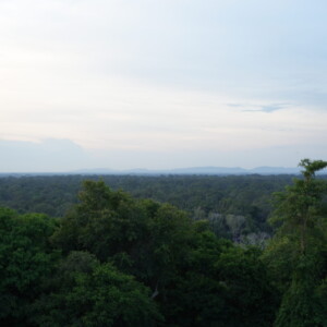Layered green hills fading into pale evening sky
