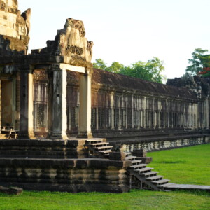 The long colonnade of Angkor Wat's outer gallery in morning light